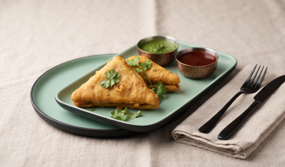 Bread Pakora (2 Pcs) – Spiced potato filling in bread, dipped and deep-fried golden (Pure Veg, Chatkara Junction - Snacks) | Desi Chef Restaurant, Bengaluru